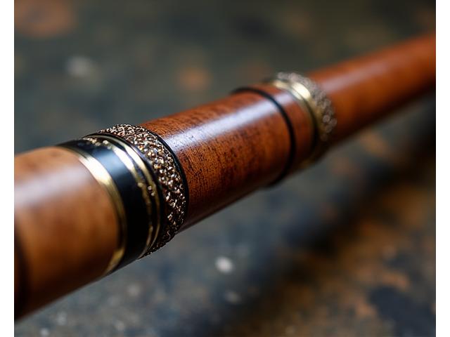 Close-up of a handcrafted bespoke fishing rod with elegant detailing