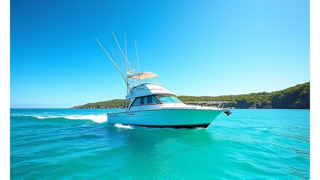 A smaller boat for bay fishing under a clear sky in Australia, representing a mobile fishing charter experience